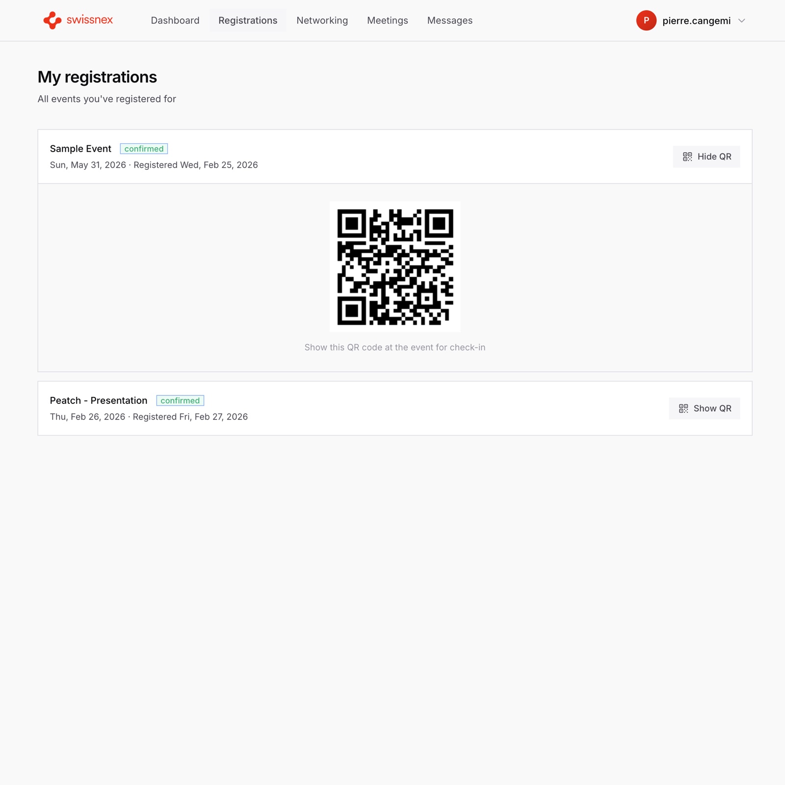 Hermes event registrations dashboard